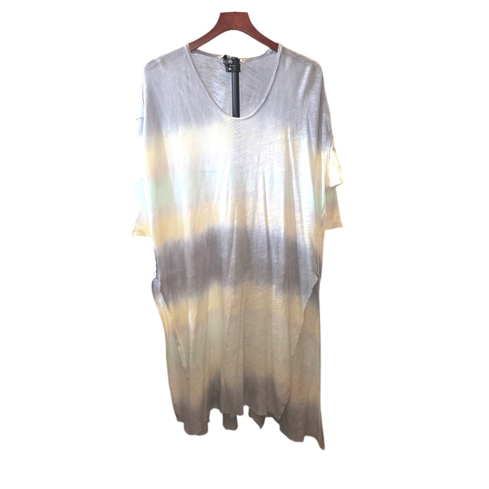 We‎ The Free Pomona Tie-Dye Longline T-shirt Size Small Linen Blend Grey Yellow